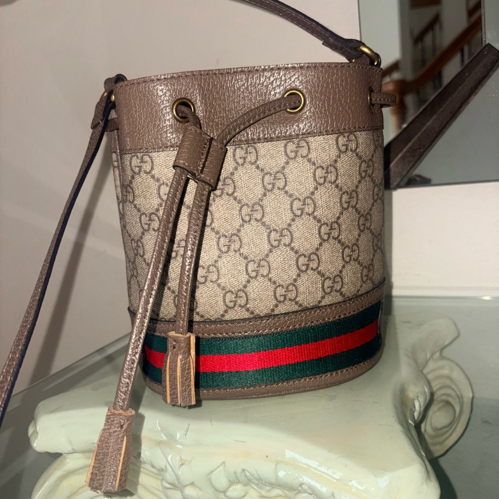 Gucci Brown GG Canvas Mini Drawstring Bucket Bag - Picture 2 of 10